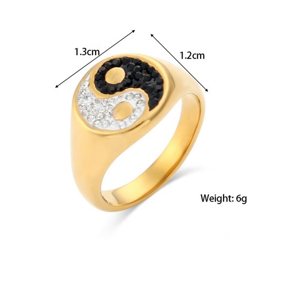 Yin Yang‎ Zircon Black & White Ring 18K Gold Plating - Picture 10 of 10